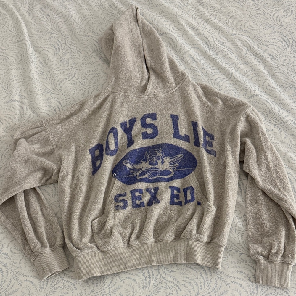 Boys Lie Beige Hoodie with Blue Graphic Logo